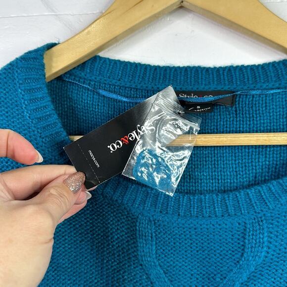 STYLE & CO. Teal Cable-Knit Scoop Neck Long Sleeve Tunic Sweater Top Size Small - Picture 8 of 9